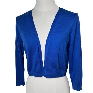 Cropped Open Front Cardigan Royal Blue Cotton Modal Talbots Size S